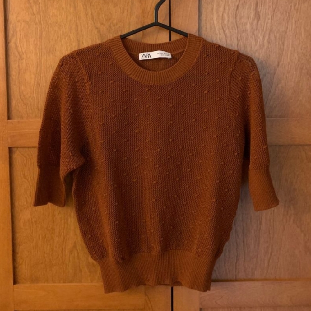 Zara Brown Textured Knit Top